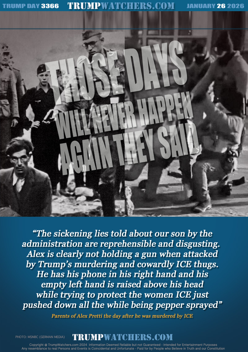 “The sickening lies told about our son by the
administration are reprehensible and disgusting. 
Alex is clearly not holding a gun when attacked
by Trump’s murdering and cowardly ICE thugs.
He has his phone in his right hand and his
empty left hand is raised above his head
while trying to protect the women ICE just
pushed down all the while being pepper sprayed”
Parents of Alex Pretti the day after he was murdered by ICE